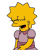 Pixelated character with spiky yellow hair, closed eyes, and open mouth showing red tongue, wearing pink dress with purple trim.