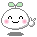 Two pixelated cartoon characters with white rounded bodies, green leaf-like top elements, and pink cheeks stand side-by-side against a gray background.