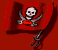 Red flag with skull and crossed swords, showing animation frames where the sword blades shift position across three of