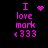 Pixelated pink text and symbols on black background with animated heart and dot patterns changing across frames.