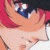 Anime-style character face with red hair and blue eyes, side profile on left; green background with pixelated text 'Original Icons .com' on right.