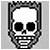Pixelated black-and-white skull icon with a frame, displayed on a gray background.