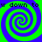 Four identical spiral patterns arranged in a on a green background with black text reading "w down to" above and below the top-left and bottom-left spirals