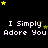 Pixelated text repeats 'I Simply Adore You' across a black background with scattered yellow and brown stars.