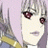 Pixelated anime-style character with light purple hair and red eyes, wearing a yellow and blue outfit, next to black background with white text.