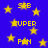 Blue background with yellow stars and pixelated text reading SUPER, FAN, STB in various positions.