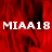 Red background with white text "MIAA18" repeated across three positions, one section grayed out.