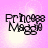 Pixelated text 'Princess Maggie' on a pink background with light spots, displayed in four identical positions