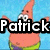 A cartoon starfish character with a pink body, green shorts, and purple undershorts appears in four against a blue background. The text "Patrick is my HOTTIE!" overlays the image
