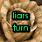 A four- of pixelated text on a brown rose background, with green and purple text in the top and pink text in the bottom-left