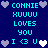 Blue background with cyan text and heart symbols arranged in a pattern, displaying repeated phrases like "CONNIE XUUU LOVES YOU" and "I <3 U"
