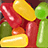 Pixelated image of assorted colorful candies on left, bright pink background with 'Yummy!' text on right.