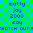 A static pixel art image with a green and blue checkered background displaying repeated text elements in blue.