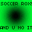 Green background with four black circular gradients arranged in a , surrounded by pixelated text repeating 'SOCCER ROX!AND U NO IT' and 'SOCCER ROX!'