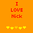 Red text "I LOVE Nick" on orange background with yellow star icons below, two identical frames showing static content.