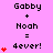 Pixel art displays 'Gabby + Noah = 4ever!' text with red heart counts increasing across three on a pink background