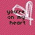 Pixelated heart outline with text phrases on pink checkered background, static image.
