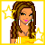 A 2x2 contact sheet of a pixel art animated icon featuring a cartoon woman with long brown hair, pink lips, and yellow star accents across four frames showing subtle expression changes and one frame with text.