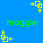 Blue background with repeating yellow square patterns and green text reading 'maggie' in pixelated font.