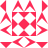 A static pixelated design featuring a central red square with white floral patterns, surrounded by symmetrical red and white geometric shapes on all sides.