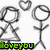 Pixelated stick figures and hearts with green text 'iloveyou' on white background, showing animation changes between frames.