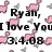 Pixelated pink dinosaurs and gray butterflies on white background with black text reading 'Ryan, I love You 3.4.08' in blocky font.