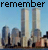 Animated sequence showing the Twin Towers with changing text overlays and punctuation, transitioning from full phrases to ellipses.
