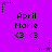Purple background with repeated 'April Marie' text and heart symbols, surrounded by star-shaped pixel clusters.
