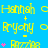 Blue background with yellow text 'Hannah', 'Bryony', 'Razzia' and pink stars in a repeating pattern