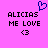 Pixelated text and symbols on a bright pink background with one version featuring an additional blue heart icon above the text.