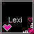 Pixel art icon with black background, pink and white text 'Lexi', multiple pixel hearts, and changing border styles