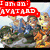 Pixelated cartoon-style icon with multiple characters and text overlays in red, green, blue, and white.