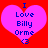 Two identical pink hearts on red background with blue text "I Love Billy Orme" and heart symbol at bottom.