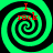 Four identical green and black spiral patterns arranged in a , each containing red text "I rock" with the 'I' above 'rock'