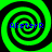 Four identical green and black spiral patterns arranged in a , each containing blue pixelated text reading "Alistair"