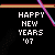 Pixelated 'HAPPY NEW YEARS '07' text on black background with diagonal stripes and scattered yellow dots.