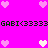 Pixelated icon with bright pink background, repeating text "GABI<33333" in dark green, and scattered light pink hearts.