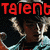 Red text overlays a repeated anime-style character with light blue clothing and white hair against a black background.