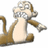 Pixelated monkey with wide eyes and a toothy grin on white background, next to yellow with black text