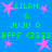 Pixelated blue background with pink star shapes and green text repeating 'LILAH & JUJU R BFSS <3333' in a pattern