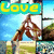 A pixelated image of a person in motion with text overlays reading Love, Passion, and Peace against a blue sky background.