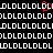 A black background displays repeating white pixelated text characters with a single red pixel cluster forming a heart shape in the upper center.