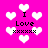 Bright pink background with white pixelated hearts and black text reading "I Love xxxxxx" in four quadrants.