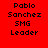 Four display text 'Pablo Sanchez SMG Leader' in black pixelated font on red, pink, white, and light pink backgrounds