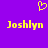 Purple background with yellow pixelated text 'Joshlyn' on left and right, a small heart symbol above center.