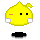 Two yellow cartoon heads with black eyes and orange cheeks, one facing left, the other right, on gray background.