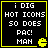 Four identical black square with yellow borders display white pixelated text and a Pac-Man icon, each containing the same content