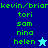 Pixelated green text lists names over blue and cyan backgrounds with a star icon changing color.