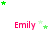 four and four displays the name "Emily" in pink text with green star animations above each instance
