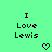 Green background with black pixelated text reading "I Love Lewis" and two pixelated heart symbols below the text.